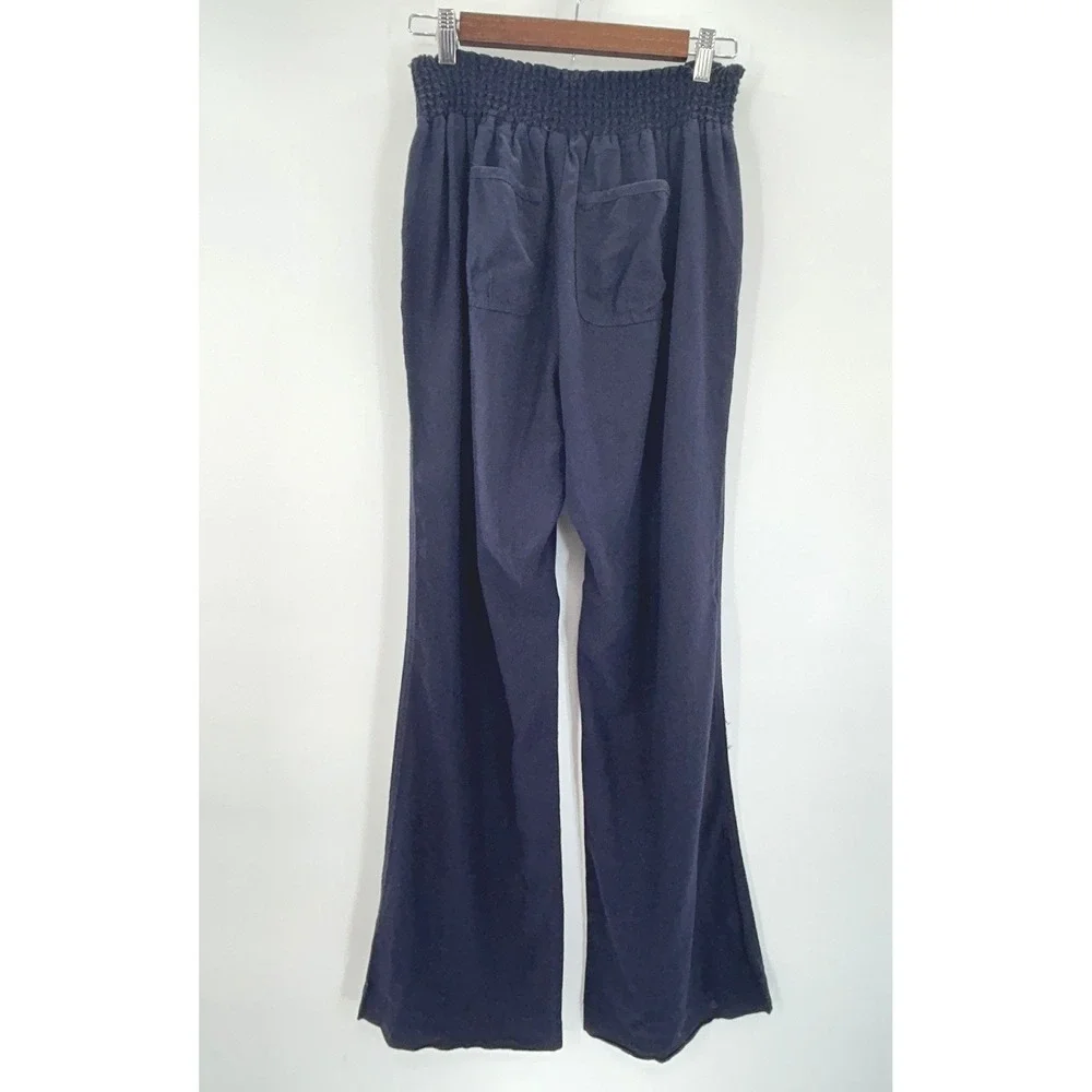 Ci Sono Navy Linen Blend Pants Wide Leg Pull On Casual Large coastal relaxed - Picture 4 of 7